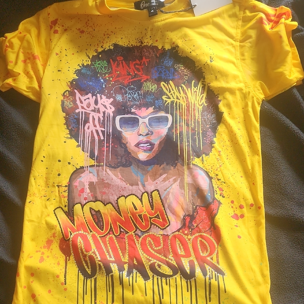 Yellow Graphic Tee with Artistic Design